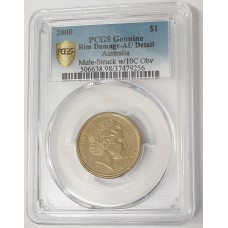 AUSTRALIA 2000 . ONE 1 DOLLAR COIN . ERROR . MULE . STRUCK ON TEN CENT